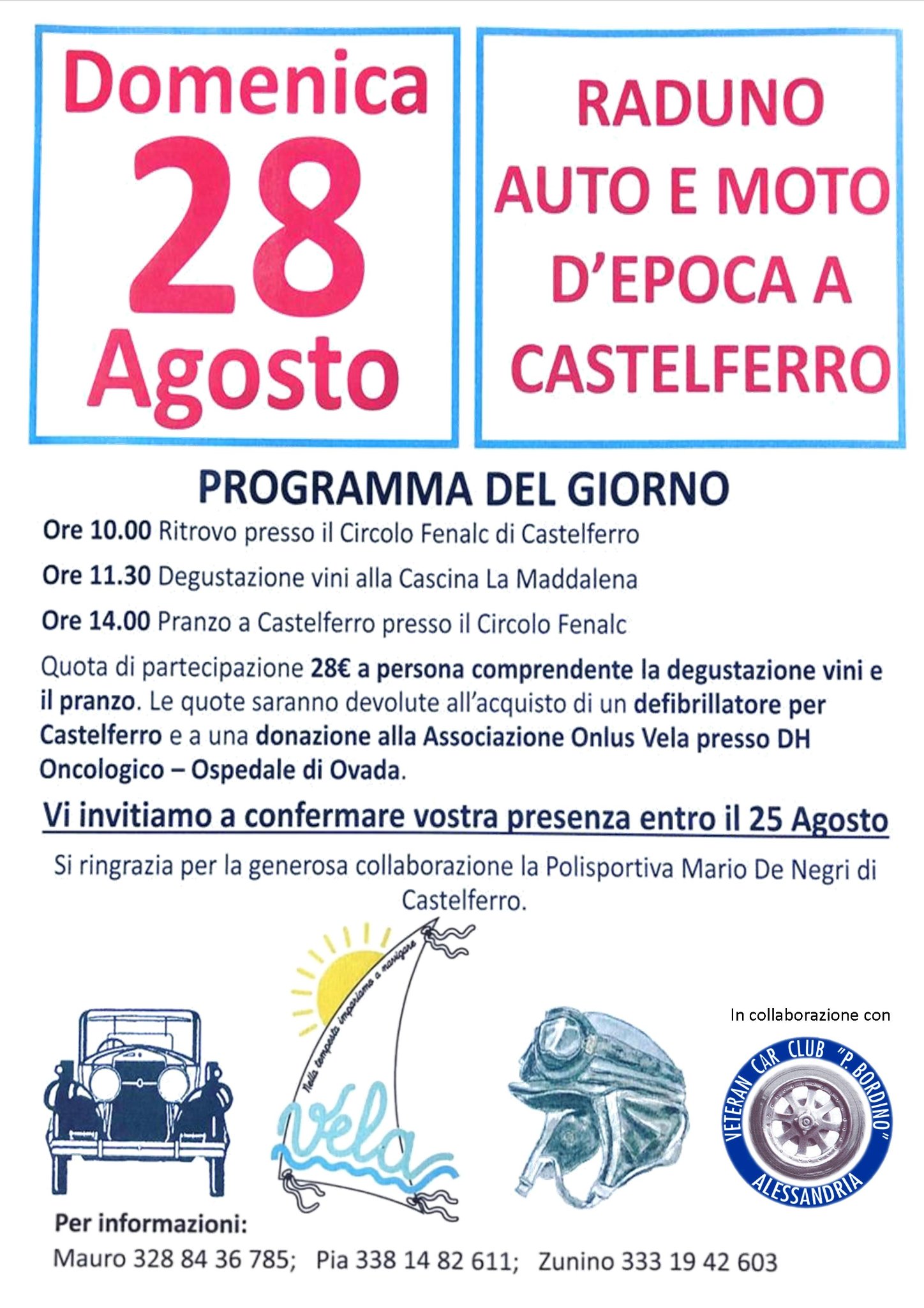 Domenica 28 agosto a Castelferro il raduno d’auto e moto d’epoca