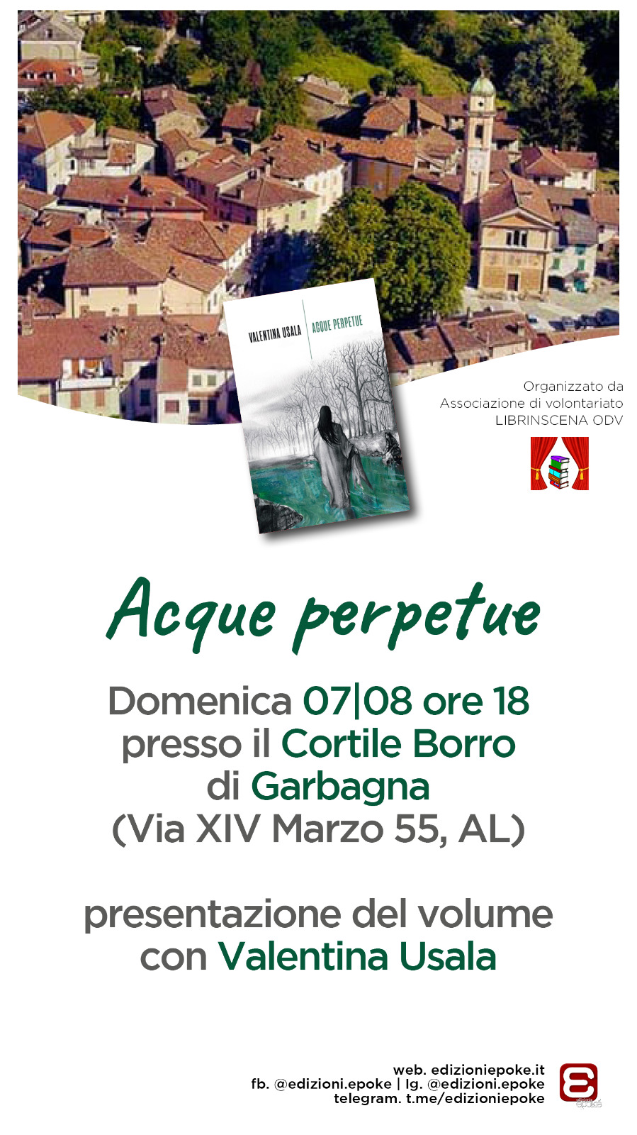 Il 7 agosto Valentina Usala presenta il libro “Acque Perpetue” per “Libri in scena…nei cortili di Garbagna”