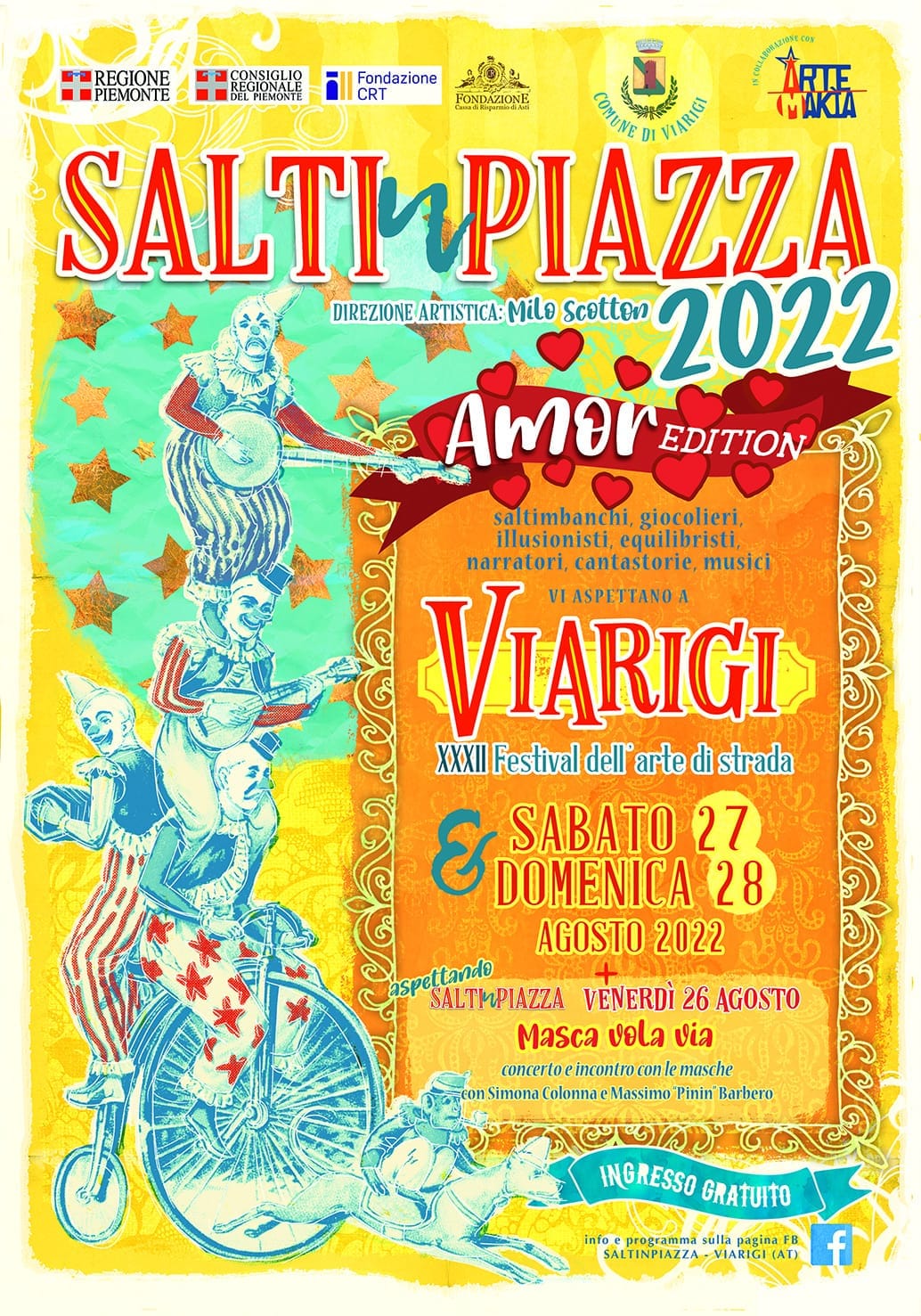 Il 27 e il 28 agosto a Viarigi maschere e saltimbanchi per “Saltinpiazza 2022”