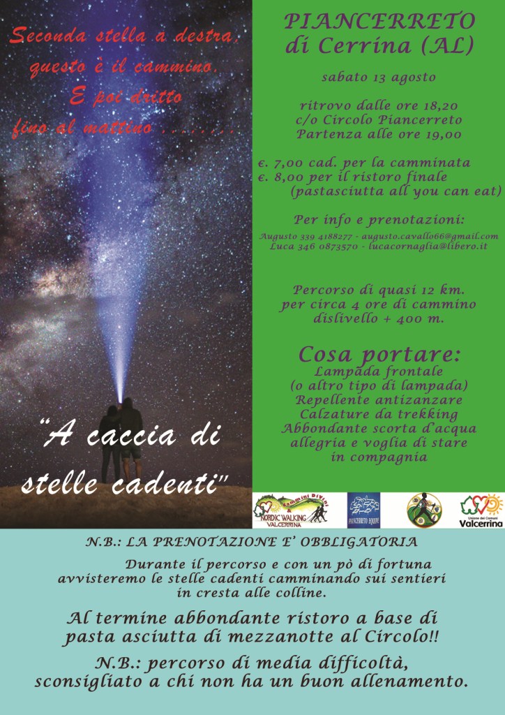 Sabato 13 agosto a Piancerreto di Cerrina una camminata notturna alla ricerca delle stelle