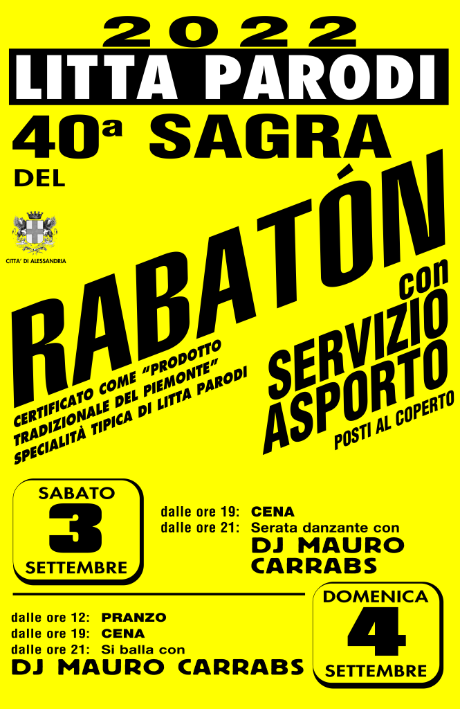 Sabato 3 e domenica 4 settembre a Litta Parodi la Sagra del Rabatòn