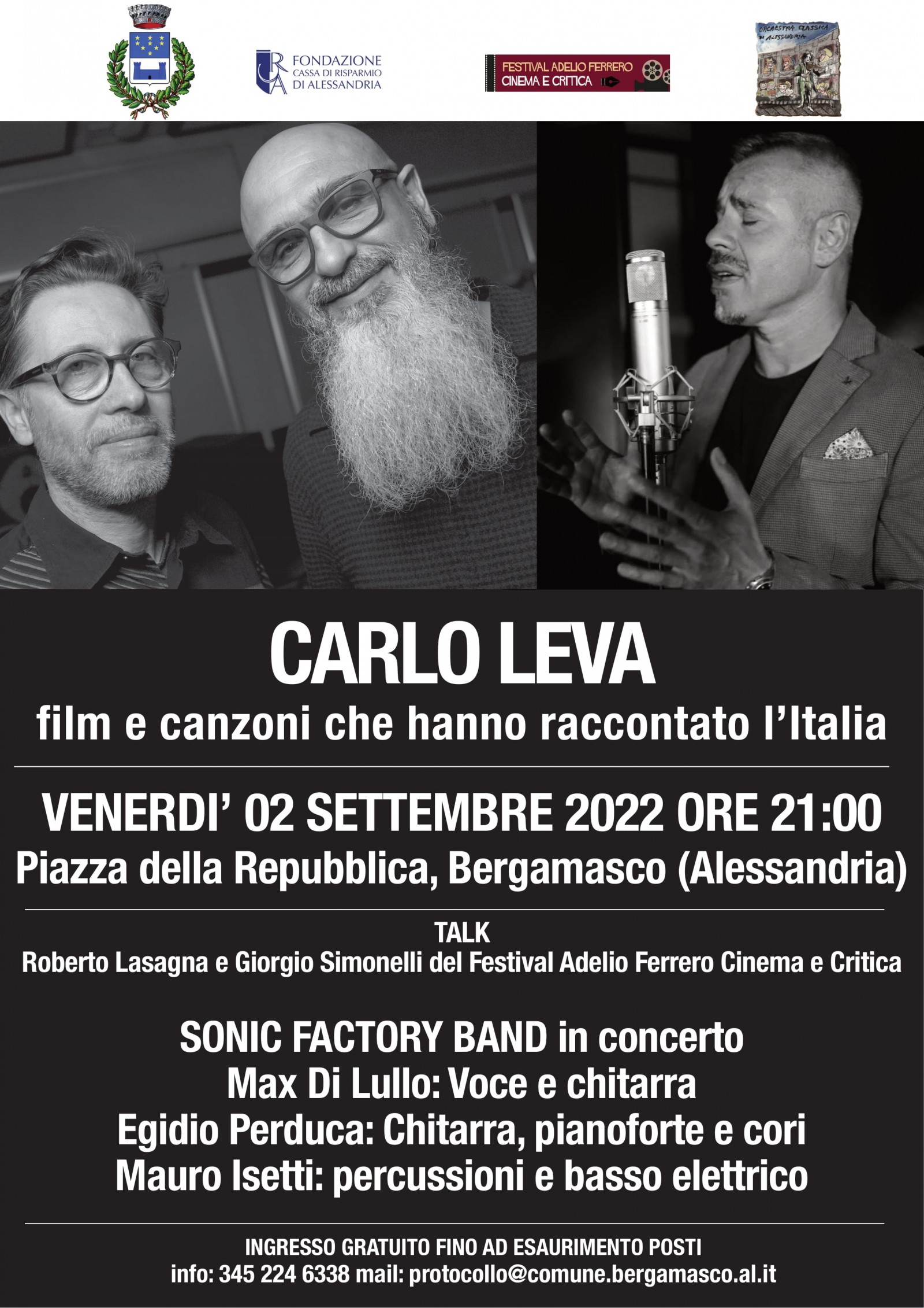 Venerdì 2 settembre a Bergamasco l’incontro musicale “Carlo Leva – Film e canzoni che hanno raccontato l’Italia”