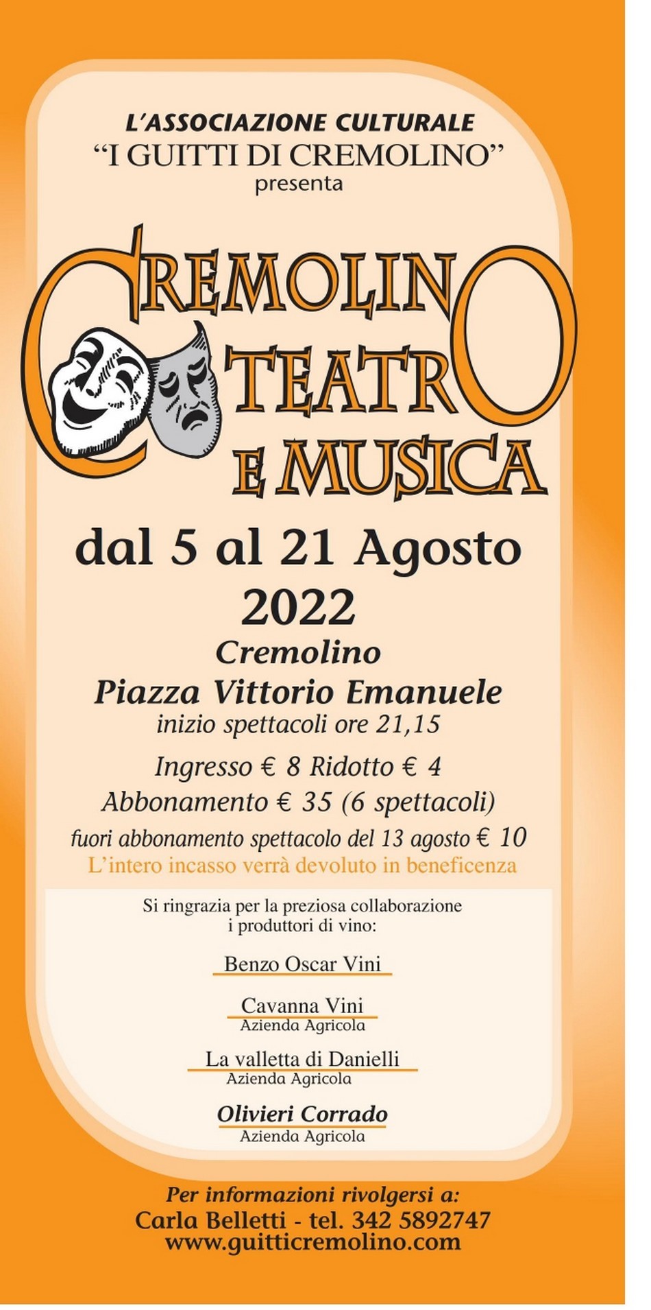 Dal 5 al 21 agosto a Cremolino l’associazione “I Gutti” presenta “Cremolino Teatro e Musica”