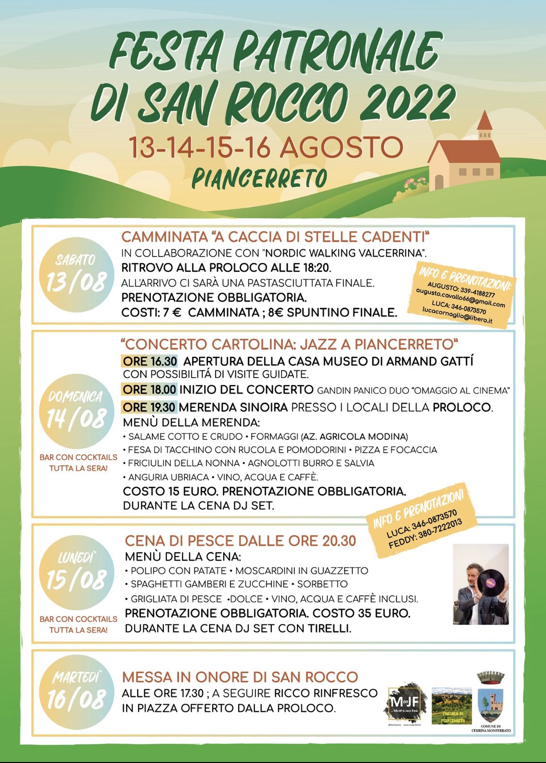 Dal 13 al 16 agosto a Piancerreto la Festa Patronale di San Rocco