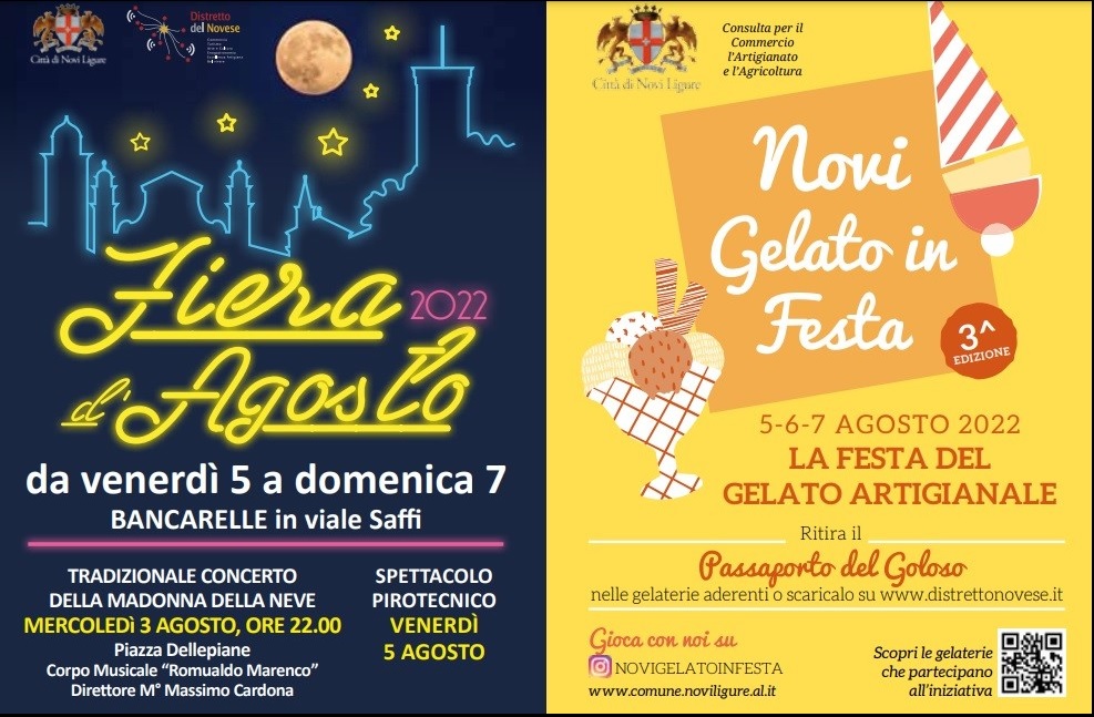 Dal 5 al 7 agosto Gelato in festa e “Fiera d’Agosto” a Novi Ligure