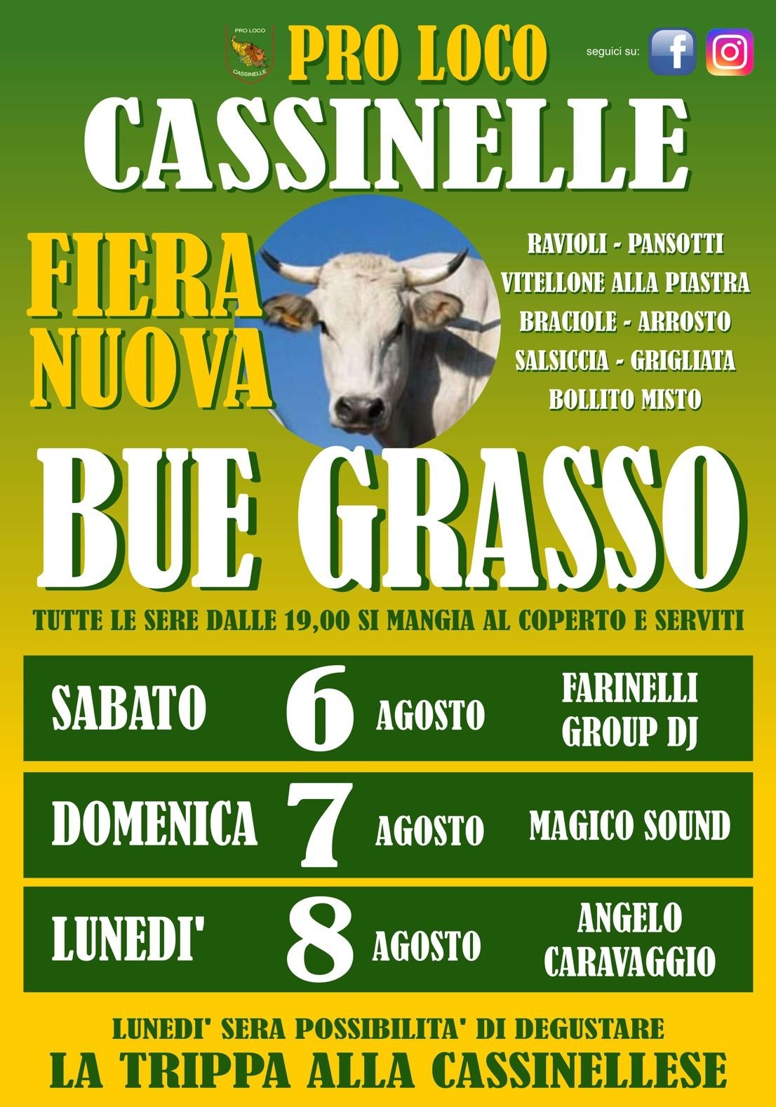 Dal 6 all’8 agosto a Cassinelle si mangia con la Fiera Nuova del Bue Grasso