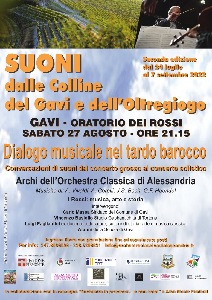All’Oratorio dei Rossi di Gavi il 27 agosto “Suoni dalle colline del Gavi e dell’Oltregiogo”
