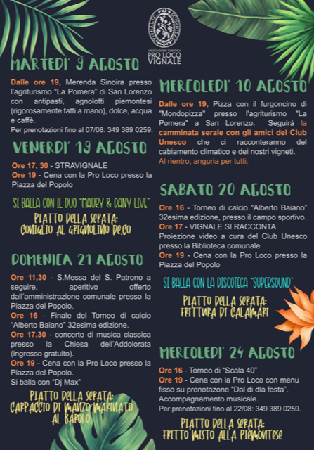 Dal 19 al 21 agosto a Vignale Monferrato tanti appuntamenti per la festa patronale