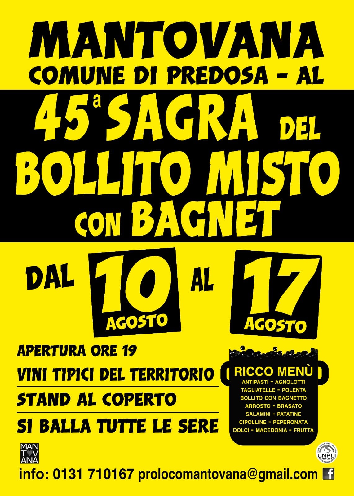 Dal 10 al 17 agosto a Mantovana la 45esima Sagra del Bollito Misto con Bagnet