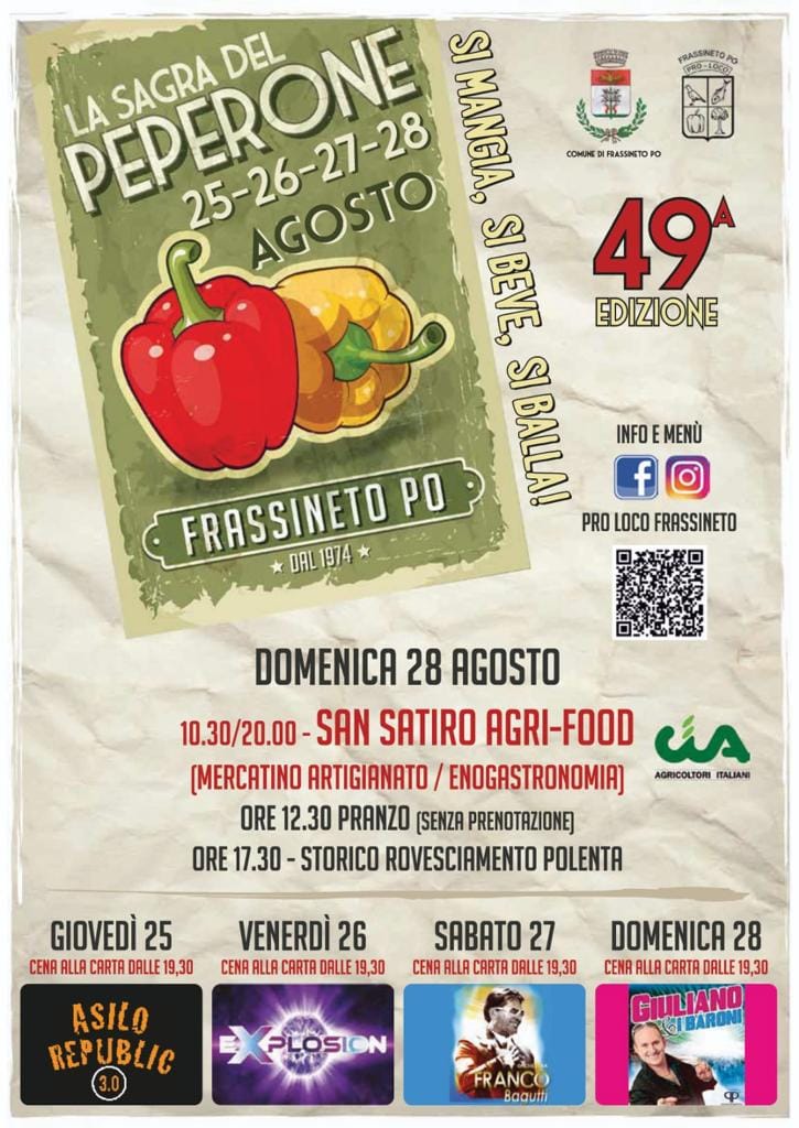 Dal 25 al 28 agosto a Frassineto Po la 49esima Sagra del Peperone