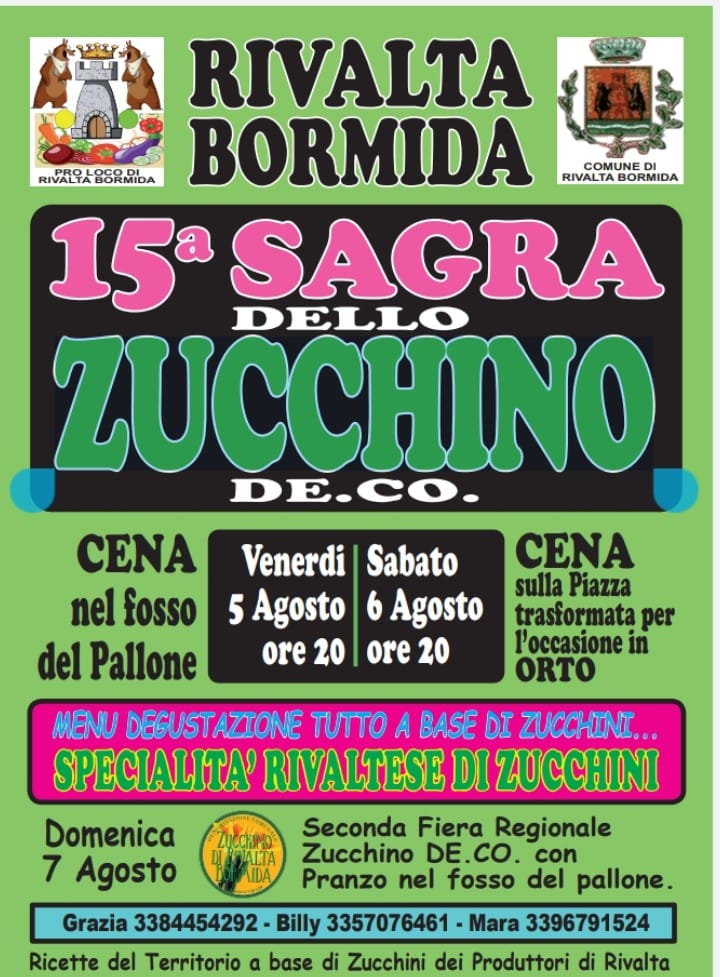 Dal 5 al 7 agosto a Rivalta Bormida la 15esima Sagra dello Zucchino