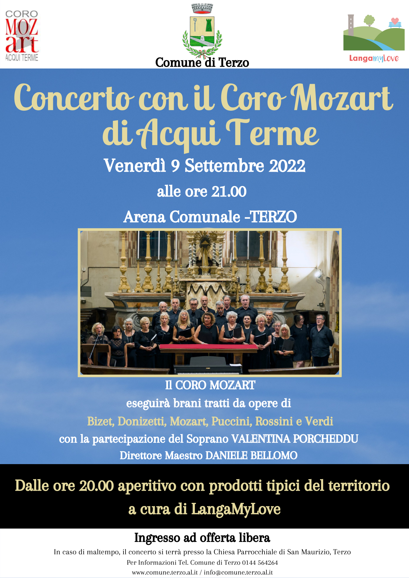 A Terzo venerdì 9 settembre il concerto del Coro Mozart di Acqui Terme