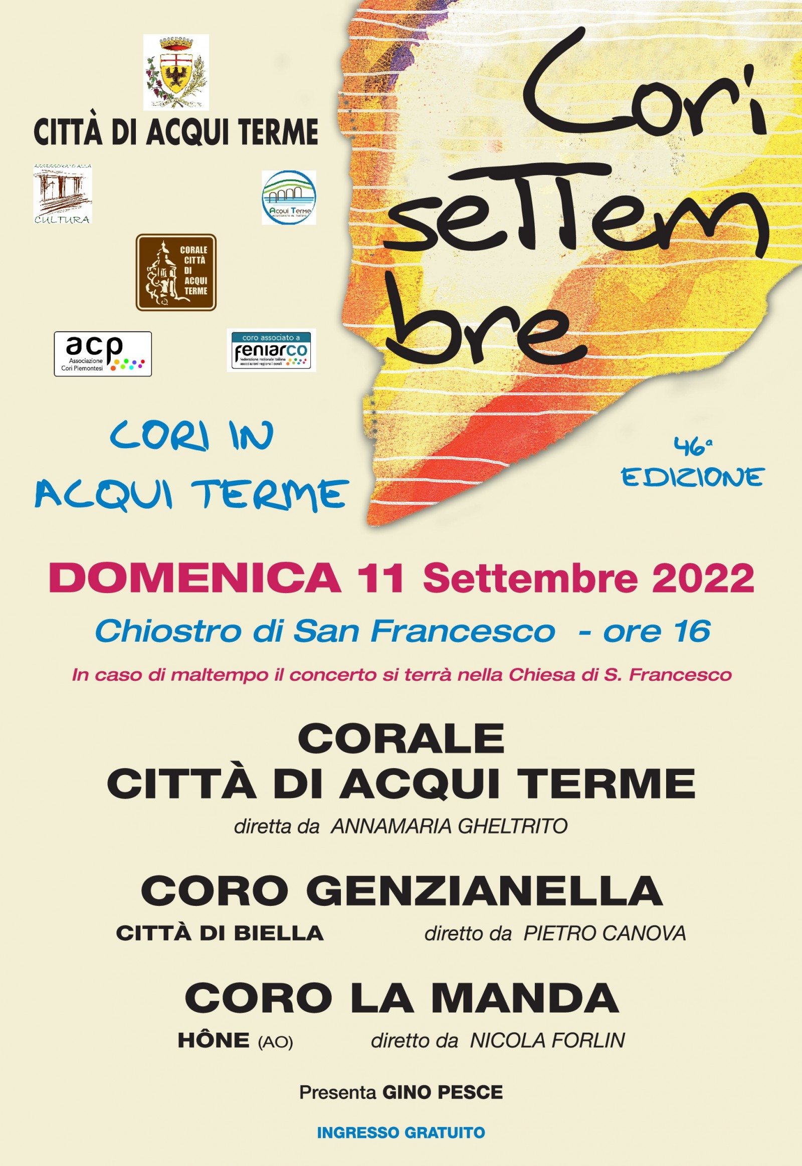 Domenica 11 settembre ad Acqui Terme la 46esima edizione di “Cori Settembre”