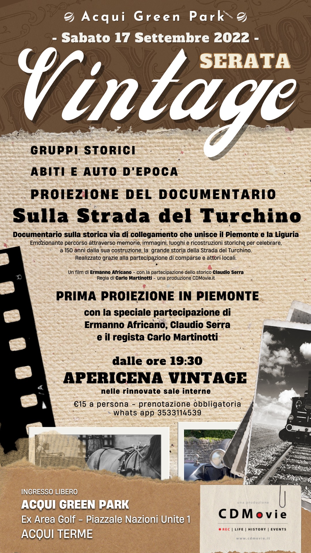 Sabato 17 settembre ad Acqui Terme la proiezione del docu “Sulla strada del turchino”