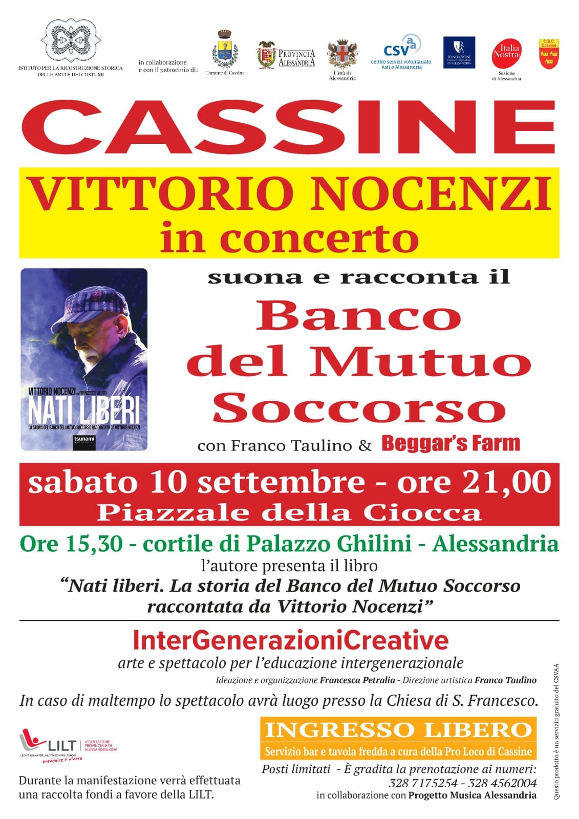 A Cassine il 10 settembre “Vittorio Nocenzi suona e racconta il Banco del Mutuo Soccorso”