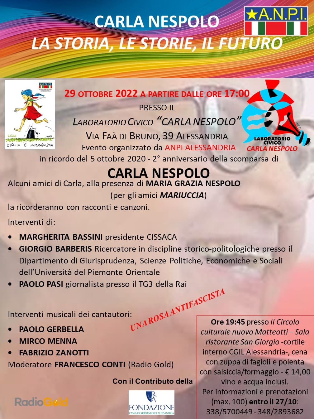 Il 29 ottobre racconti e canzoni per ricordare Carla Nespolo