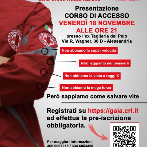La Croce Rossa di Alessandria cerca nuovi volontari. Il 18 novembre la presentazione del corso