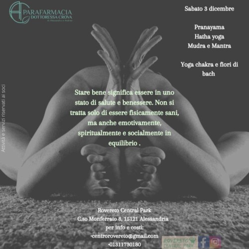 Sabato 3 dicembre al Rovereto Central Park di Alessandria l’appuntamento “Yoga e Benessere”