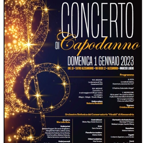 Domenica 1° gennaio Concerto di Capodanno con l’Orchestra Sinfonica del Conservatorio di Alessandria