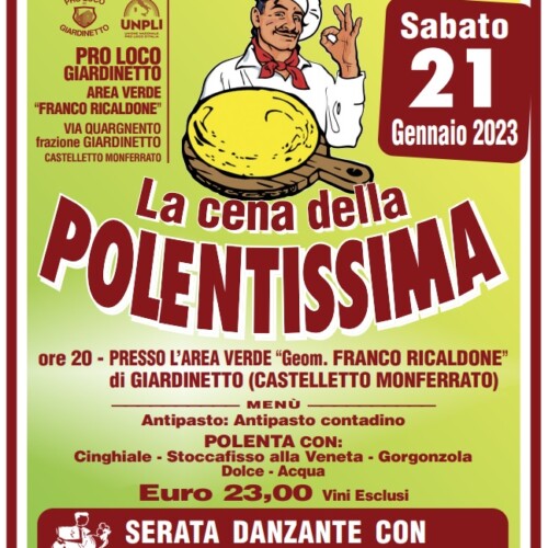 Il 21 gennaio la “Cena della Polentissima” a Giardinetto