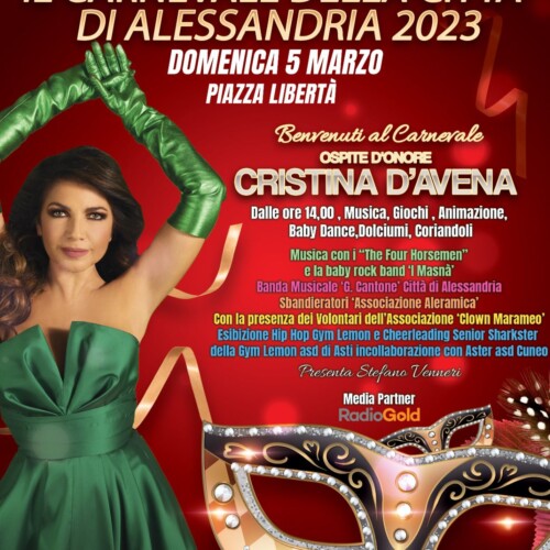 Il 5 marzo la grande festa di Carnevale ad Alessandria con Cristina D’Avena