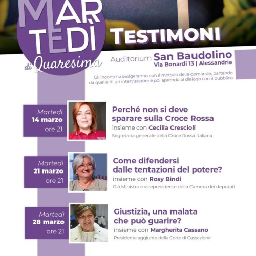 Ad Alessandria tre donne testimoni per i Martedì di Quaresima: si comincia il 14 marzo