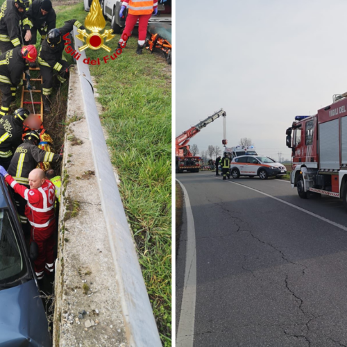 Auto finisce in canale sulla SP 19 a Corno Giovine. In salvo il conducente