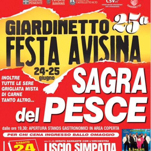 Il 24 e 25 giugno a Giardinetto torna la Sagra del Pesce per la Festa Avisina