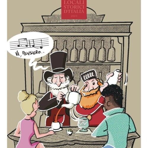 Verdi e Garibaldi dietro al bancone di un bar. L’illustrazione del gaviese Guzio scelta per la Giornata dei Locali Storici d’Italia