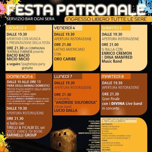 Dal 3 all’8 agosto buon cibo, musica e spettacoli alla Festa Patronale di Felizzano