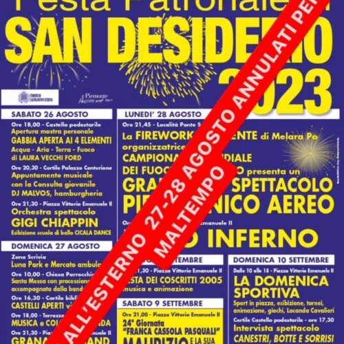 A Castelnuovo Scrivia annullati per maltempo gli spettacoli in piazza di oggi e i fuochi artificiali di lunedì