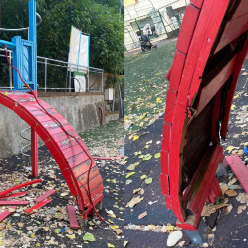 Vandali distruggono i giochi del parco “La Lucciola” a Tortona. Assessore: “Gesto vile che ferisce tutta la città”