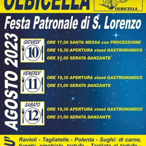 Dal 10 al 12 agosto la Festa Patronale di San Lorenzo a Olbicella