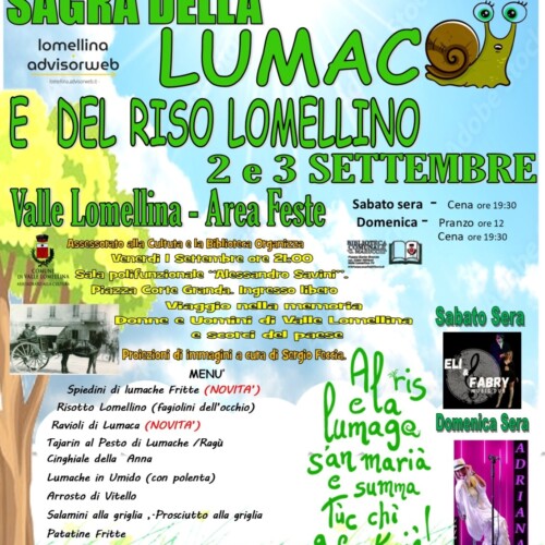Il 2 e 3 settembre la Sagra della lumaca e del riso lomellino di Valle Lomellina