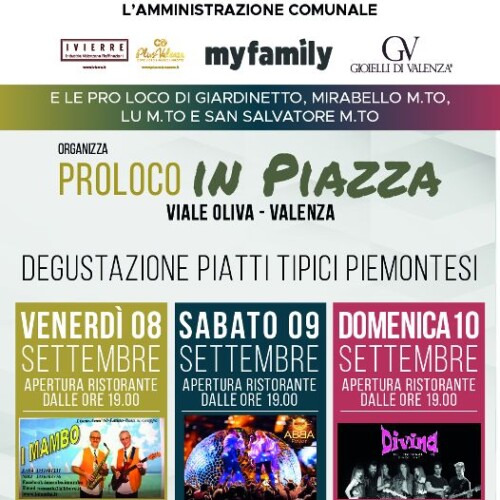 Dall’8 al 10 settembre “ProLoco in piazza” a Valenza
