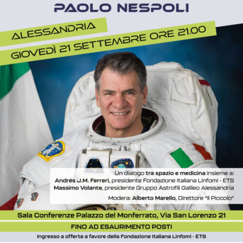 Il 21 settembre l’astronauta Paolo Nespoli ad Alessandria al fianco della Fondazione Italiana Linfomi
