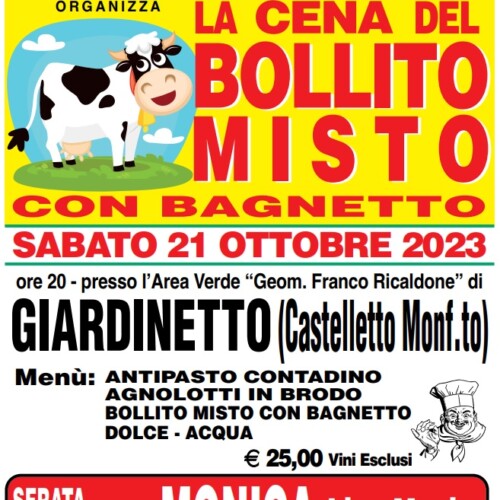 Sabato 21 ottobre a Giardinetto “La cena del bollito misto con bagnetto”