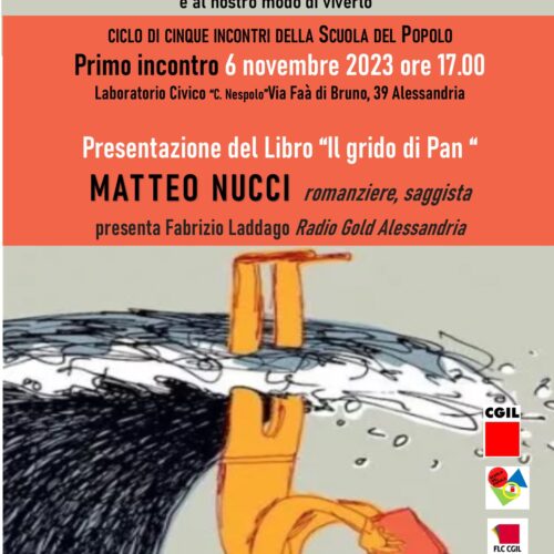 Scuola del popolo di Alessandria: il 6 novembre Matteo Nucci presenta “Il grido di Pan”