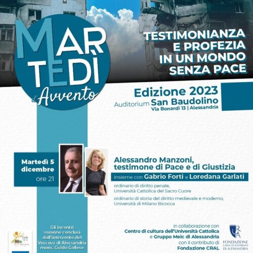 Martedì d’Avvento: il 5 novembre incontro su Alessandro Manzoni, testimone di pace e giustizia
