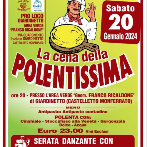 Sabato 20 gennaio la cena della “Polentissima” a Giardinetto