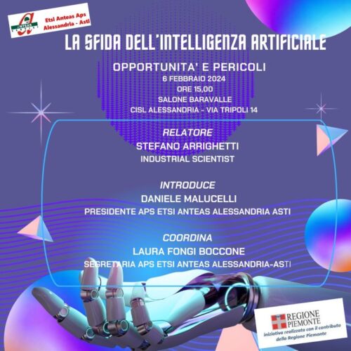 Martedì 6 febbraio ad Alessandria seminario di Anteas sull’intelligenza artificiale