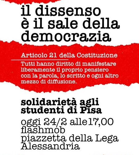 Questo sabato ad Alessandria un flashmob in solidarietà agli studenti di Pisa