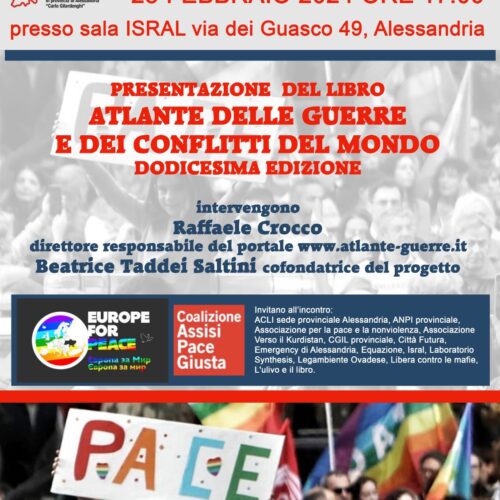Il 23 febbraio ad Alessandria la presentazione dell’Atlante delle guerre e dei conflitti del mondo