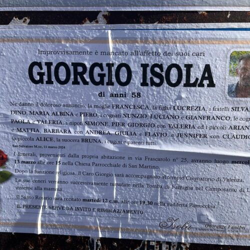 San Salvatore e Alessandria dicono addio a Giorgio Isola