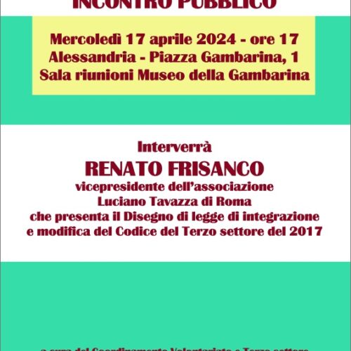 Mercoledì ad Alessandria un incontro pubblico per un volontariato gratuito, organizzato e indipendente