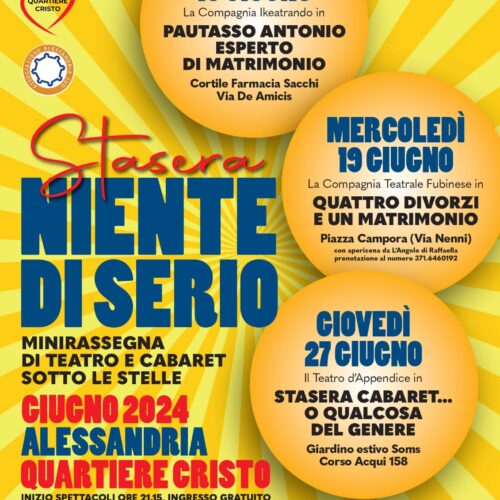 A giugno teatro e cabaret sotto le stelle al Quartiere Cristo di Alessandria