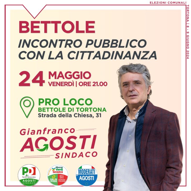 Elezioni Tortona: venerdì il candidato sindaco Gianfranco Agosti incontra i cittadini di Bettole