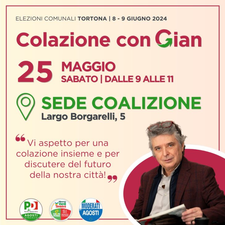 Elezioni Tortona: sabato incontro del candidato sindaco Gianfranco Agosti in Largo Borgarelli