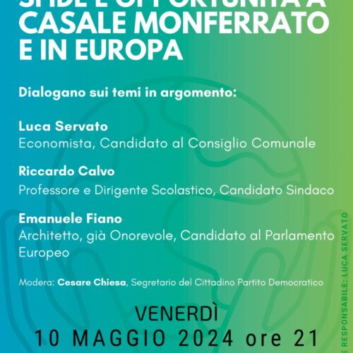 Ambiente: a Casale incontro con il candidato sindaco Calvo, il candidato consigliere Servato ed Emanuele Fiano