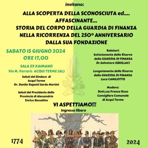 Sabato ad Acqui il racconto di 250 anni della Guardia di Finanza
